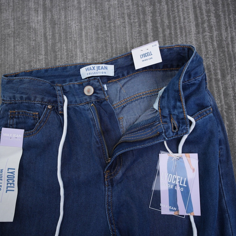 Wax Jean Collection Lyocell Wide Leg Jeans Medium Wash Blue Drawstring Size 3/26 - Picture 8 of 13